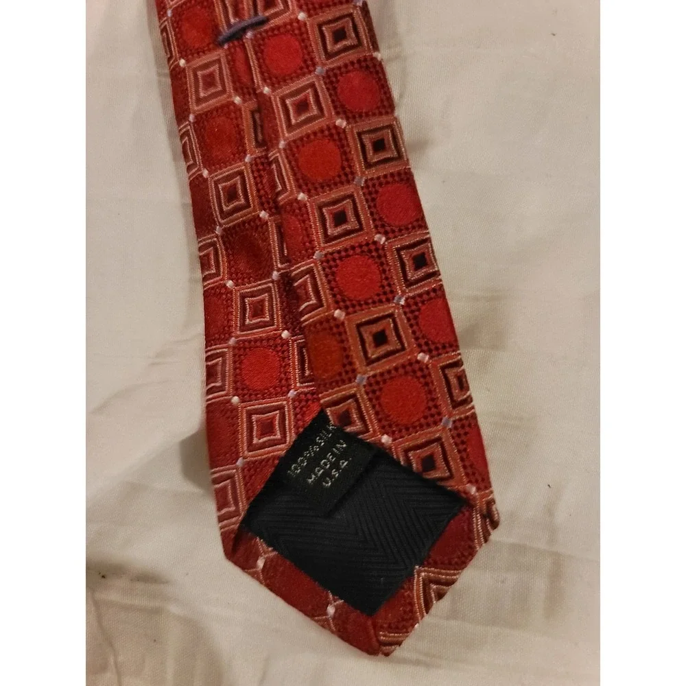 Red Geometric‎ Silk Necktie Business Formal Dress Career Interview Joseph Abboud